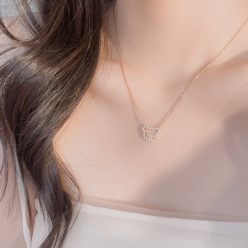 Kami Bunga Korea 14 K Emas Bersinar Zirkon M Beruang Liontin Choker Kalung Untuk Wanita Perempuan Elegan Tulang Selangka Rantai Kalung Perhiasan Hadiah