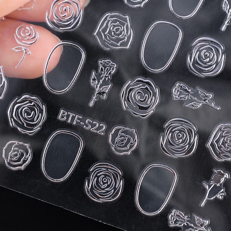 Indah Retro Bronzing Mawar Nail Art Stiker 3D Self Adhesive Transfer Sliders Manicures DIY Dekorasi Decals Nails Accesoires