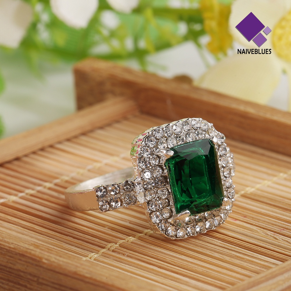 &lt; Naiveblues &gt; Wanita' Zirkon Hijau Perak Disepuh Cincin Fashion Pernikahan Bague Hadiah