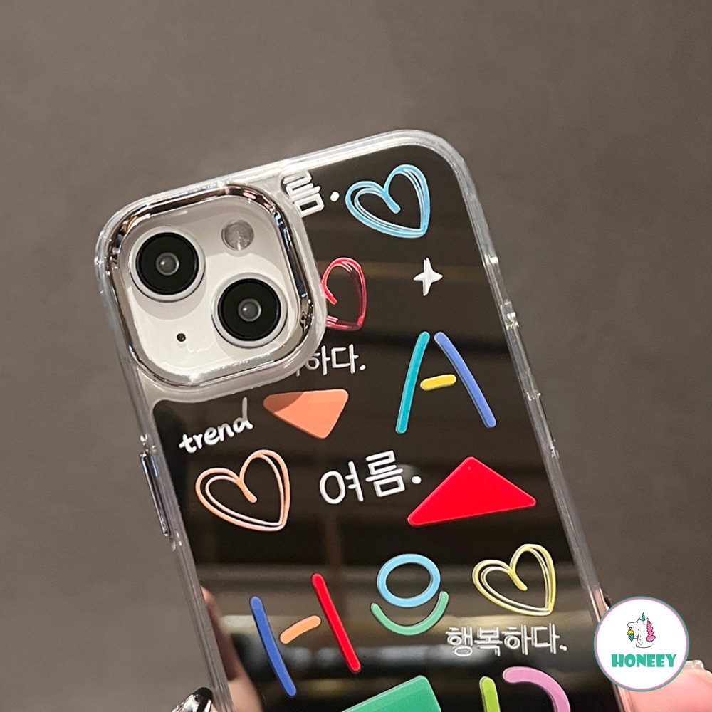 IPHONE Korea INS Imut Graffiti Phone Case Kompatibel Untuk Iphone14 11 12 13 Pro Max Kreatif Cinta Hati Make Up Cermin Penutup Belakang