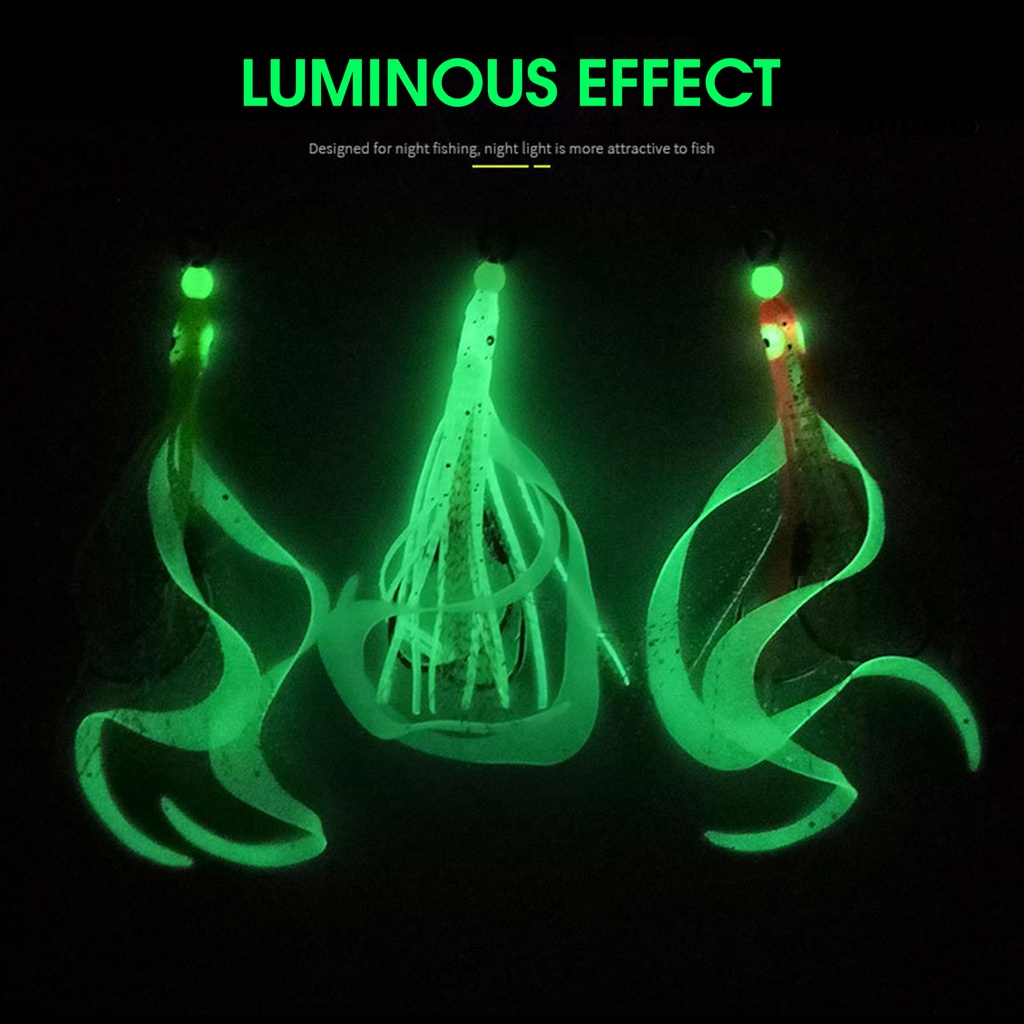 Bo-2pcs Umpan Lembut Palsu Silikon Squid Rok Simulasi Luminous Squid Bait Slow Jigging Assist Fishing Hook Untuk Memancing Di Laut