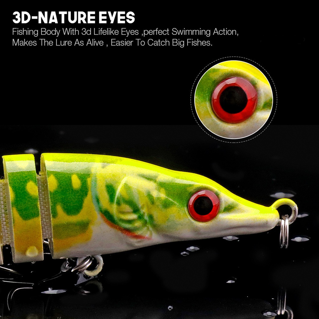 Bo-10cm/8g Umpan Bionic Tajam Kait 3D Simulasi Fisheye Simulasi Menggoda Angling ABS Tenggelam Multi-Bagian Umpan Perlengkapan Memancing