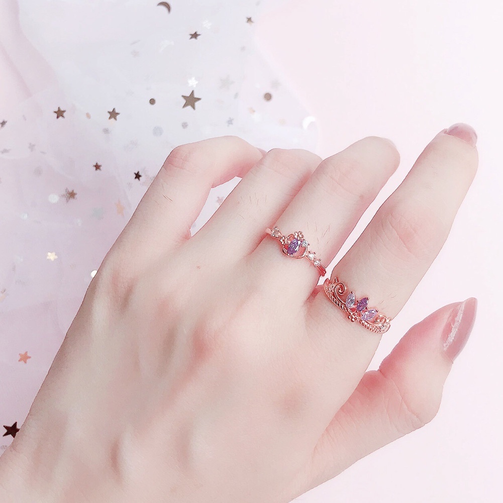 1pc Korea Fashion Warna Pink Kristal Zirkon Pembukaan Yang Dapat Disesuaikan Cincin Untuk Wanita Aksesoris Perhiasan Peri Super