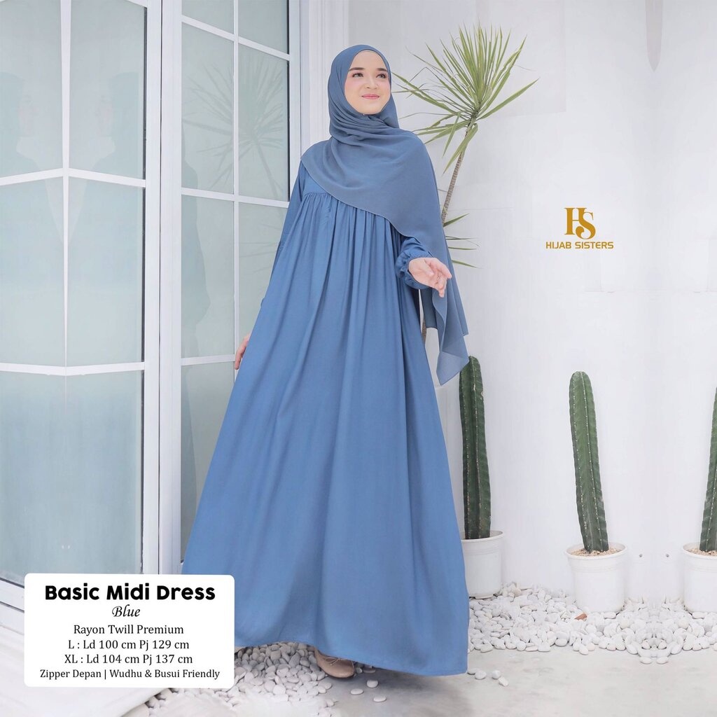 BASIC Midi Dress ORI HIJAB SISTER | Gamis Terbaru Rayon Twill Premium Polos LD 105