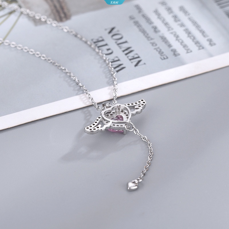 Cupid Kalung Hati Wanita Zirkon Merah Muda Romantis Aesthetics Choker Peri Tritone Aksesoris Hadiah Hari Valentine Perhiasan [ZK]