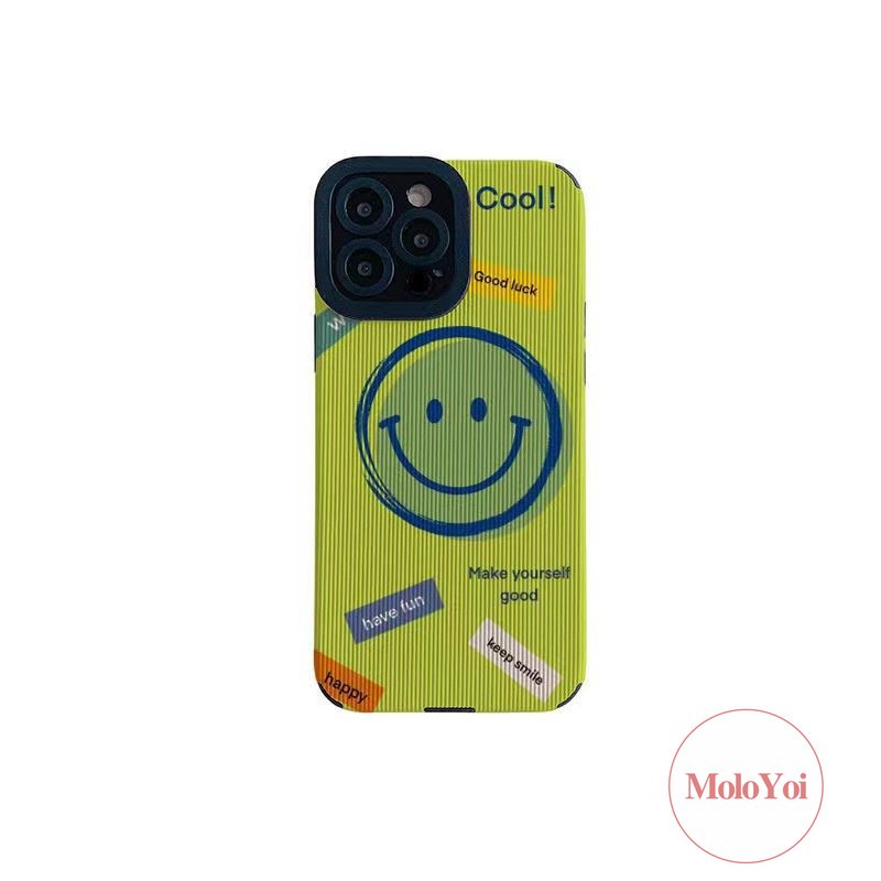 Casing Ponsel Tpu Silikon Tekstur Kulit Mewah Lembut Kompatibel Untuk IPhone XR XS X Max8 7 Plus 11 Pro Max 7Plus 11 13 14 12 Pro Max Kartun Lucu Smiley Face Shockproof Cover