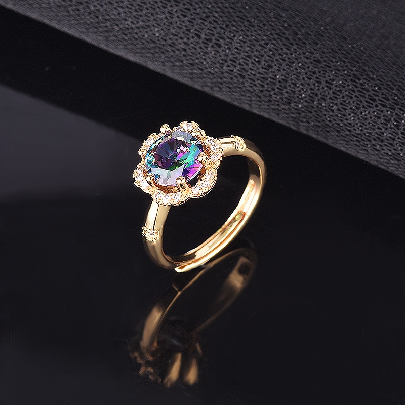 Aksesoris Perhiasan Fashion Goldkingdom Ready Stock Cincin Laser Warna-Warni Dengan Delapan Hati Dan Delapan Panah.