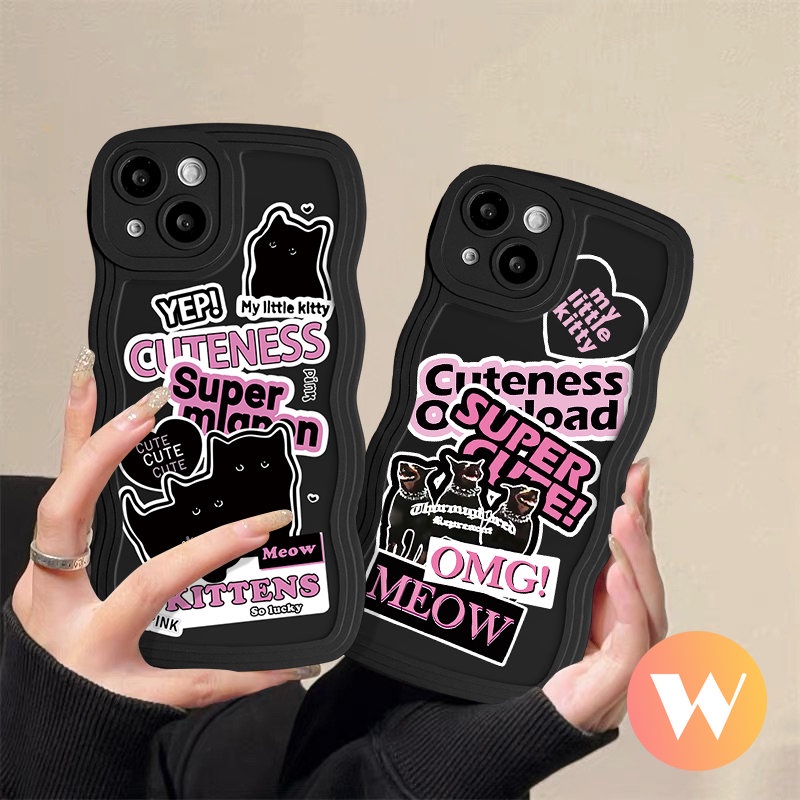 Casing Kartun Kucing Anjing Keren Untuk Redmi Note11 8 9s 11s 9 10s 10 Pro Redmi 10C A1 9 9A 12C A1+10 9T 10A 9C Mi 11T Pro POCO M3 X3 NFC ProIns Trendy Sticker Label Wavy Edge Sarung Soft Cover