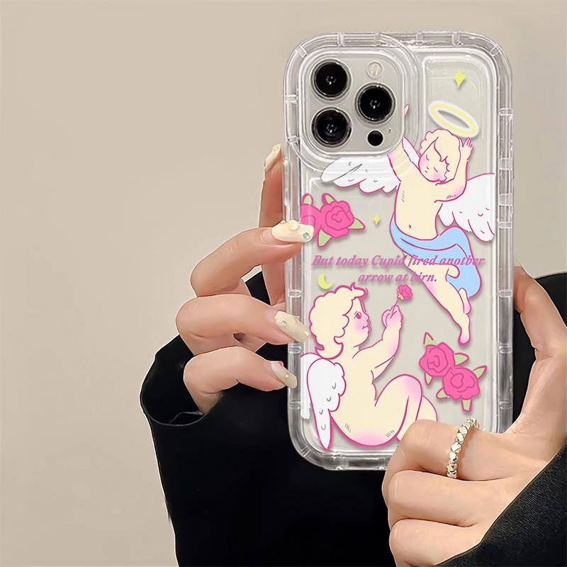 IPHONE Angel Casing Ponsel Transparan Kompatibel Untuk Iphone14 12 13 11 Pro XS Max7 8 Plus X XR Soft Casing TPU Silikon Shockproof Cover