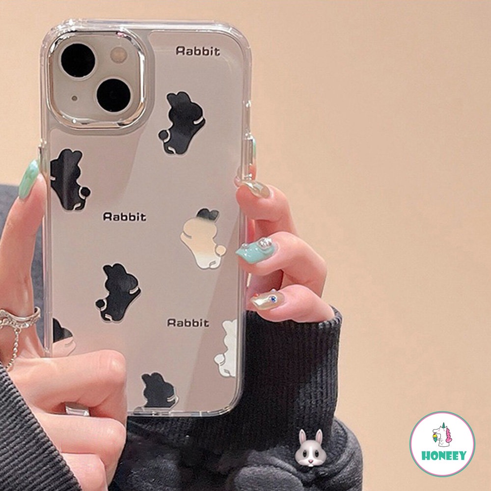 Kelinci Lucu Kartun Kelinci Makeup Cermin Plating Shockproof Phone Case Untuk iPhone 14 Pro 11 12 13 Pro Max Lovely Lembut Penutup Belakang