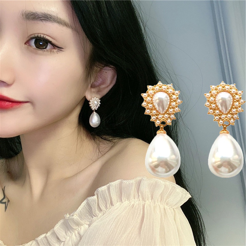 Anting Mutiara Oval Korea Jarum Silver Untuk Wanita Dengan Desain Retro Sense Earrings and Earrings Untuk Wanita