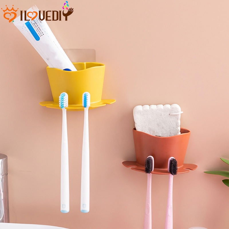 Kotak Penempatan Pembersih Wajah Pasta Gigi Tempel Dinding Toothbrush Razor Holder Four-slot Barang Kecil Rak Gantung Tahan Air Kamar Mandi Dapur Tempat Penyimpanan