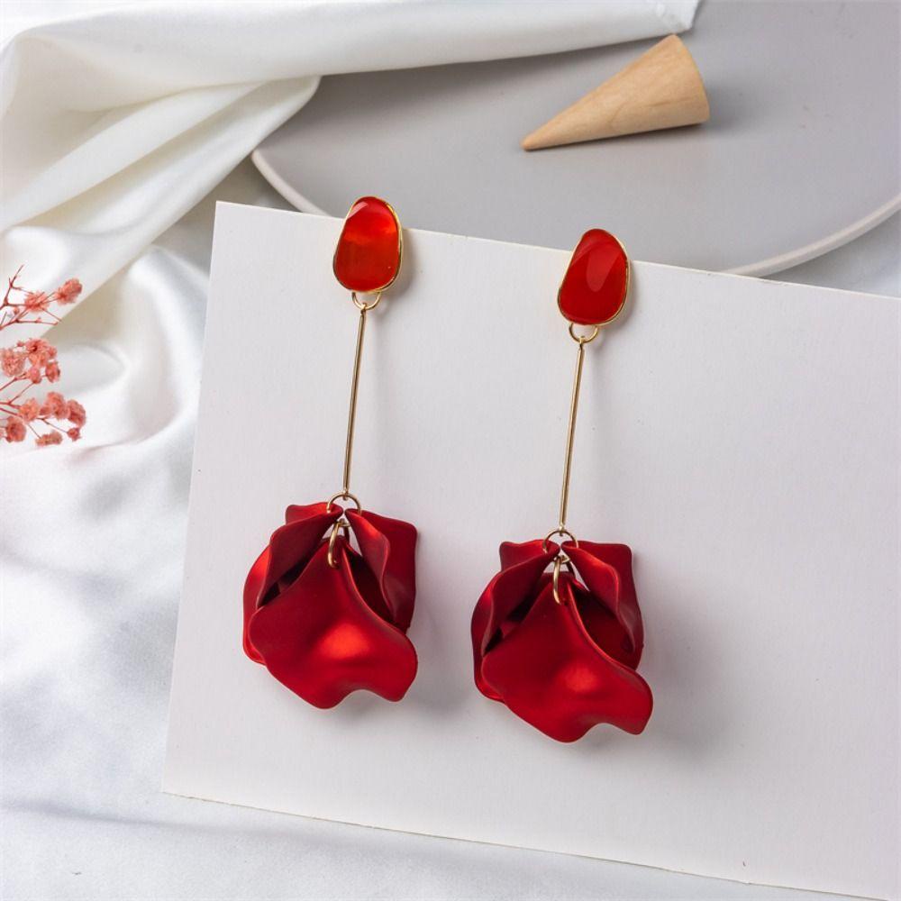 Mxbeauty Korea Anting Pesta Pernikahan Elegan Bunga Liontin Rumbai Indah Aksesoris Telinga Romantis Kelopak Drop Earrings