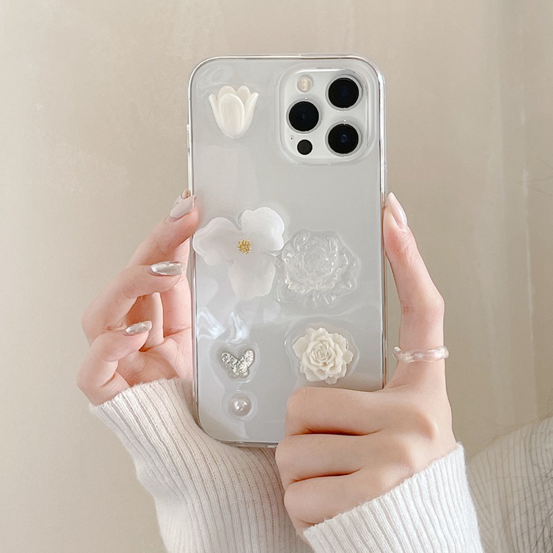 【Crystal resin】3D So Pretty White Tulip Flower Soft Case IPhone 7 8 Plus XR XS Max 11 12 13 14 Pro Max 14 Plus for Women Girl Gift