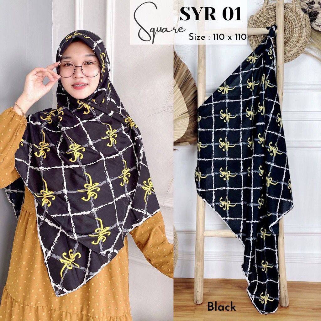 Karimake Hijab / Kerudung Segi Empat Voal Premium Printing Motif SR Laser Cut 110 x 110