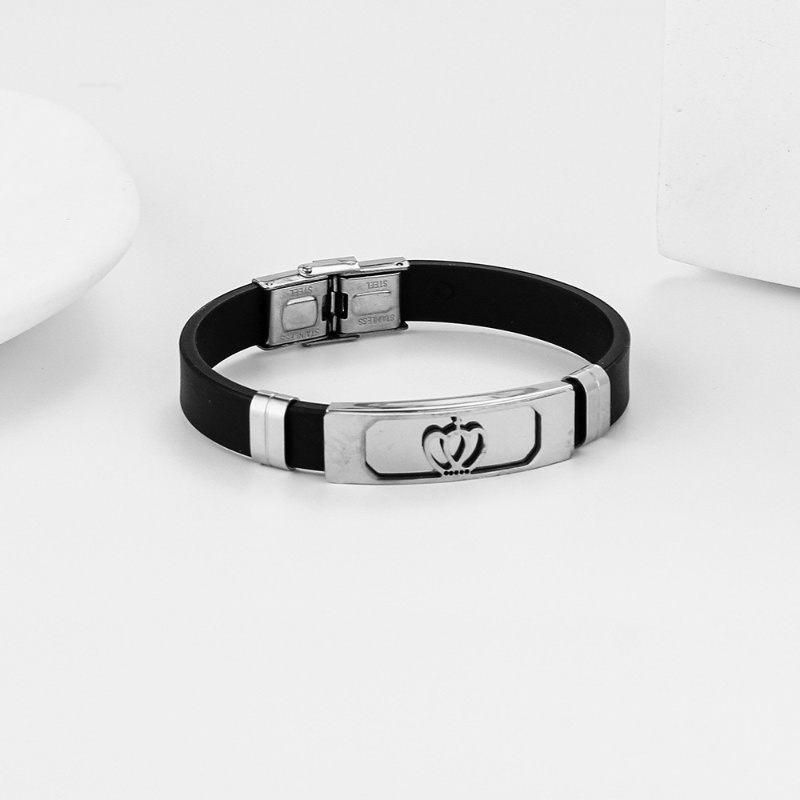 Z H Perhiasan Vintage Hip Hop Rock Stainless Steel Silikon Gelang Pria Dan Wanita Fashion Mahkota Gelang Hip Hop Pesta Perhiasan Aksesoris