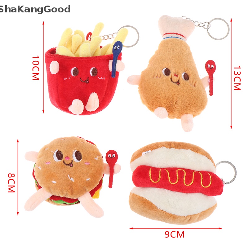 Selip 1Pc Makanan Plush Gantungan Kunci Hamburger Hot Dog French Fries Boneka Liontin Mainan SKK