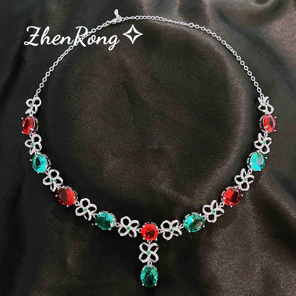 Goldkingdom Fashion Perhiasan Aksesoris Ready Stock Mewah Colorful Harta Karun Kalung Anting Cincin Set Tiga Potong Dari Batu Permata Turmalin Warna-Warni