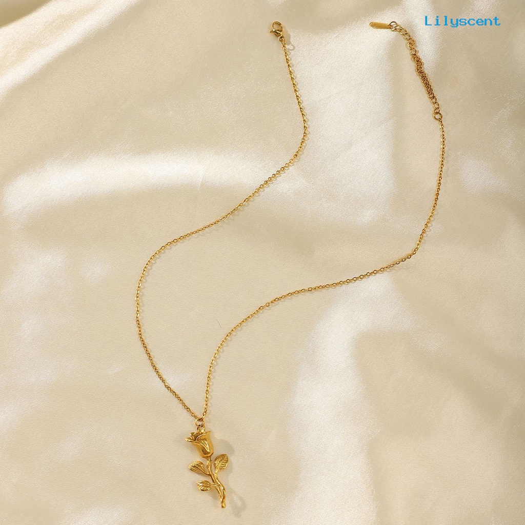 [LS]Wanita Kalung Elegan Dainty Golden Slim Rantai Adjustable Hadiah Hypoallergenic Single Rose Bunga Liontin Kalung Fashion Perhiasan