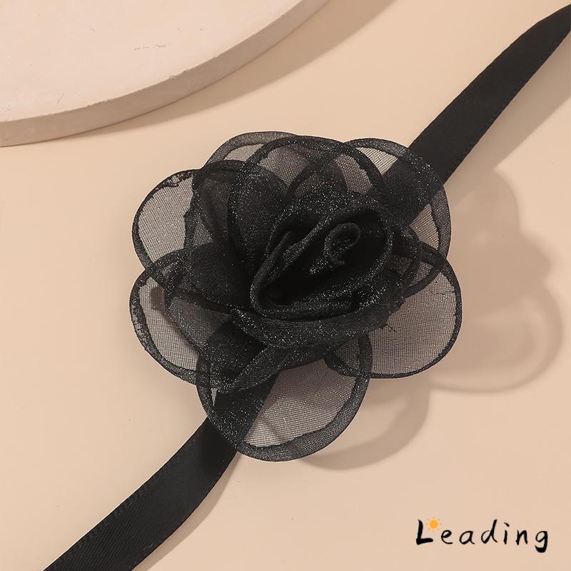 Waktu Seksi Choker Kerah Perhiasan Retro-Hitam Renda Camellia Kalung Pesta Makan Malam Neck-Band Wanita Fashion Adjustable Neckl-Le