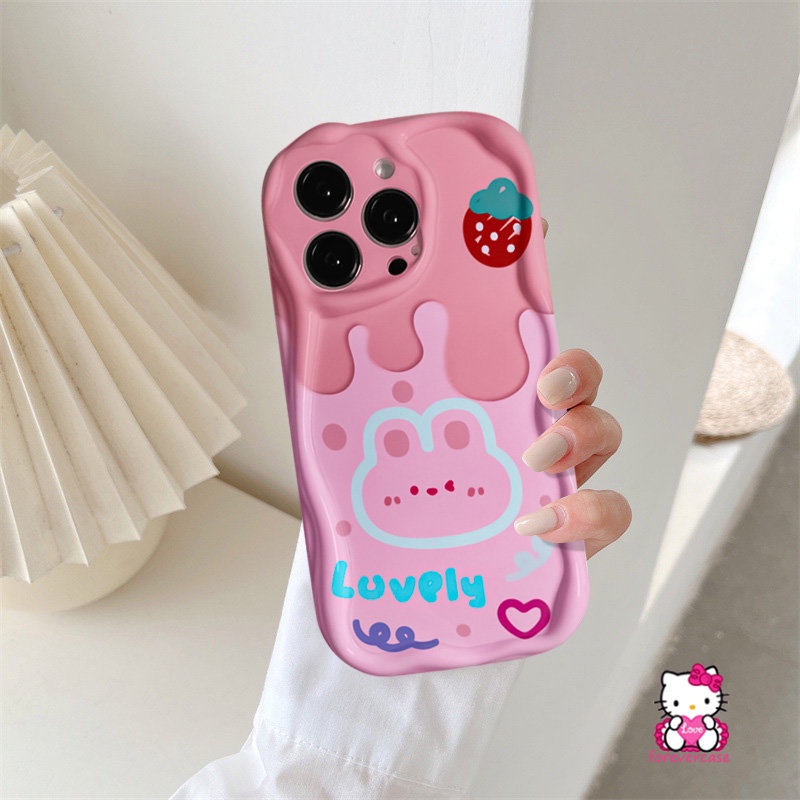 Casing 3D Wavy Curved Edge Glossy Untuk Redmi Note11 9 11s 10 8 10Pro Max 10S Redmi A1 9T 10 9C NFC 9A 10A 10C 9 A2 POCO M3 Pasangan Kartun Lucu Ice Cream Bear Rabbit Soft Tpu Cover