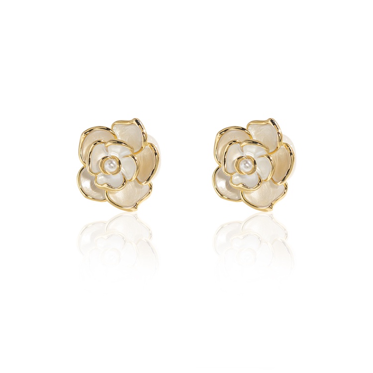 Anting Camelia Antik Mewah Tinggi S925 Sterling Silver Enamel Earrings Ear Studs Untuk Lady Perempuan