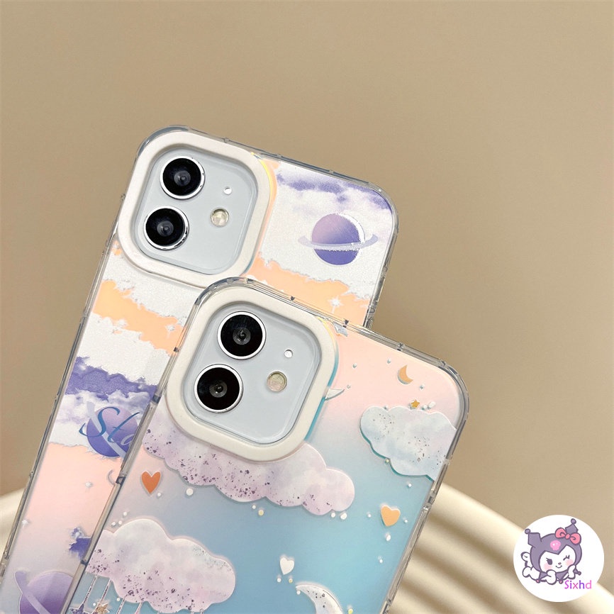 IPHONE Kompatibel Untuk Iphone11 14 13 12 Pro Max8 7Plus X Xs Xr Xs Max SE 2020 Bulan Bintang Fashion Ins Pasangan Perlindungan Lensa Gradien Laser Casing Ponsel Lembut TPU Anti Jatuh Cover XJJJJ
