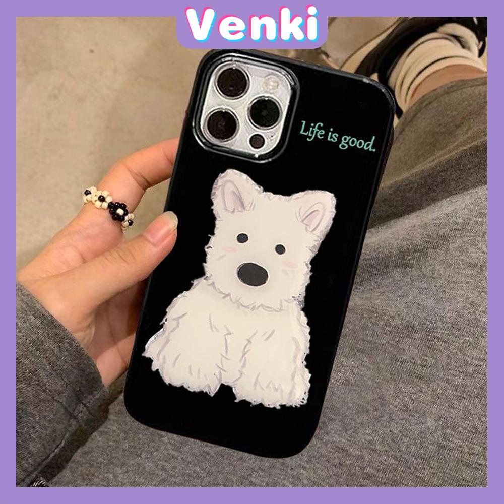 VENKI - For iPhone 11 iPhone Case Black Glossy TPU Soft Case Shockproof Protection Camera Cute White Puppy Dog Compatible with iPhone 14 13 Pro max 12 Pro Max xr xs max 7Plus 8Plus