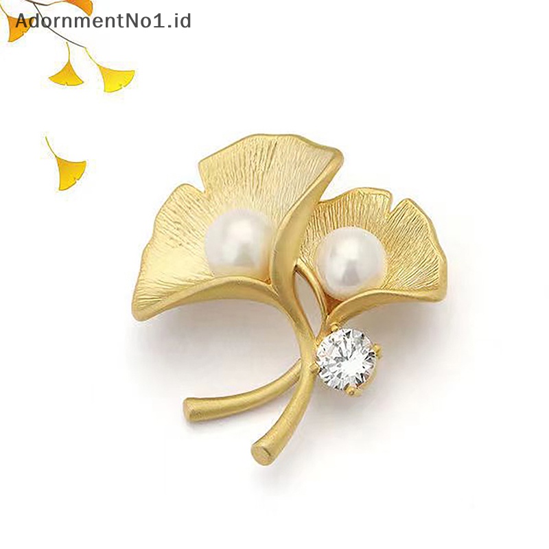 [AdornmentNo1] Fashion Ginkgo Daun Mutiara Bros Untuk Wanita Mantel Pakaian Perhiasan Aksesoris Pesta [ID]