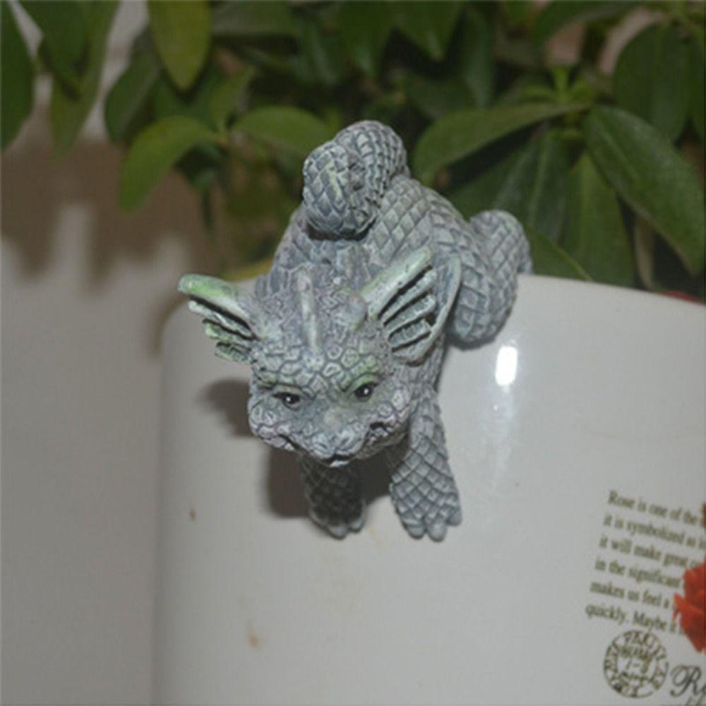 [Elegan] Patung Naga 3D Lucu Desktop Pot Bunga Dekorasi Climbing Yard Decor Ornamen Resin