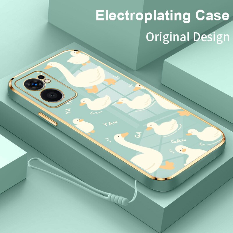 OPPO RENO 7 4G RENO8 4G F21PRO 4G F21 PRO 4G For Case Luxury Electroplating Silicone Soft Cover Cartoon Duck Shockproof Phone Case