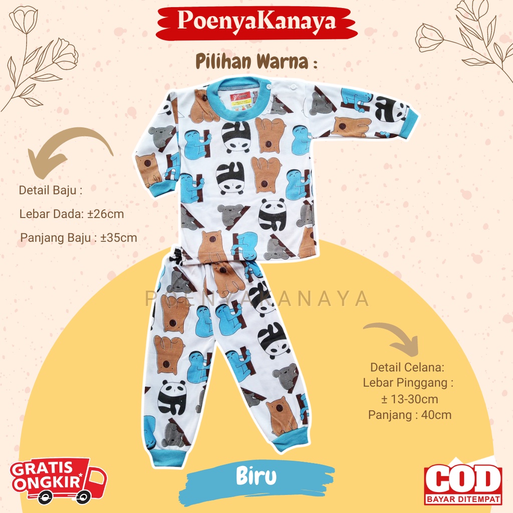 Setelan Baju Bayi Piyama Bayi Panjang PANDA &amp; BEAR Viori Size 3-12 Bulan SPY32