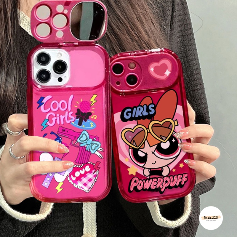 IPHONE Case Kompatibel Untuk Iphone7 8 Plus 11 14 12 13 Pro MAX XR X XS MAX SE 2020 Lucu The Powerpuff Gadis Lucu Graffiti Stiker Shockproof Kreatif Flip Make Up Cermin Soft TPU Case