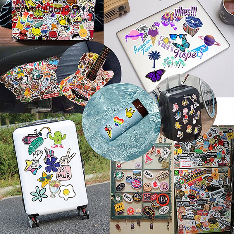 {Cantik} 61 Pcs Hitam Putih Gaya Sederhana Graffiti Stiker Mobil Gitar Koper Laptop Decal~