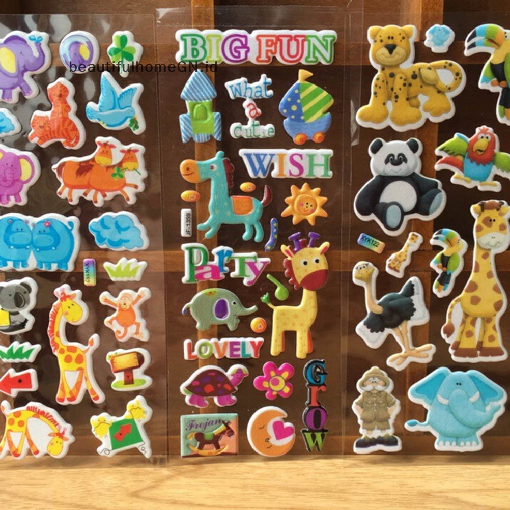 {Cantik} 10pcs/lot Stiker Gelembung 3D Kartun Anak ClassicToys Sticker Hadiah Kado Sekolah~