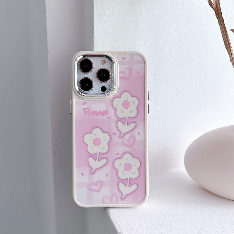 Pink Hollow Love Flower Soft Silicon Case HP iP iPhone 12 13 14 Pro Max 11 Girl Woman FTD Casing Apple