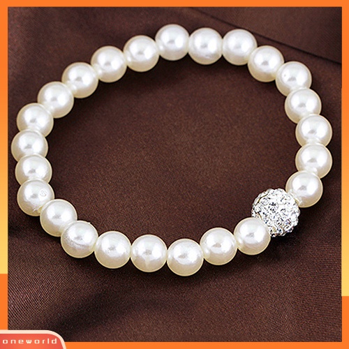 [ONE] Set Perhiasan Pernikahan Pengantin Wanita Kristal Mutiara Imitasi Kalung Gelang Anting