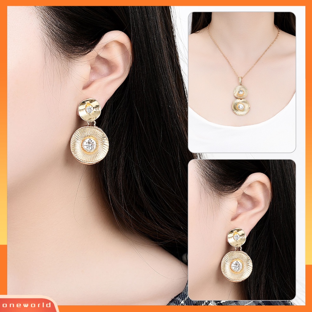 [ONE] 1set Set Perhiasan Geometris Retro Electroplating High Gloss Kristal Imitasi Dress Up Nikel-free Pengantin Pernikahan Kalung Anting Set Perhiasan Aksesori