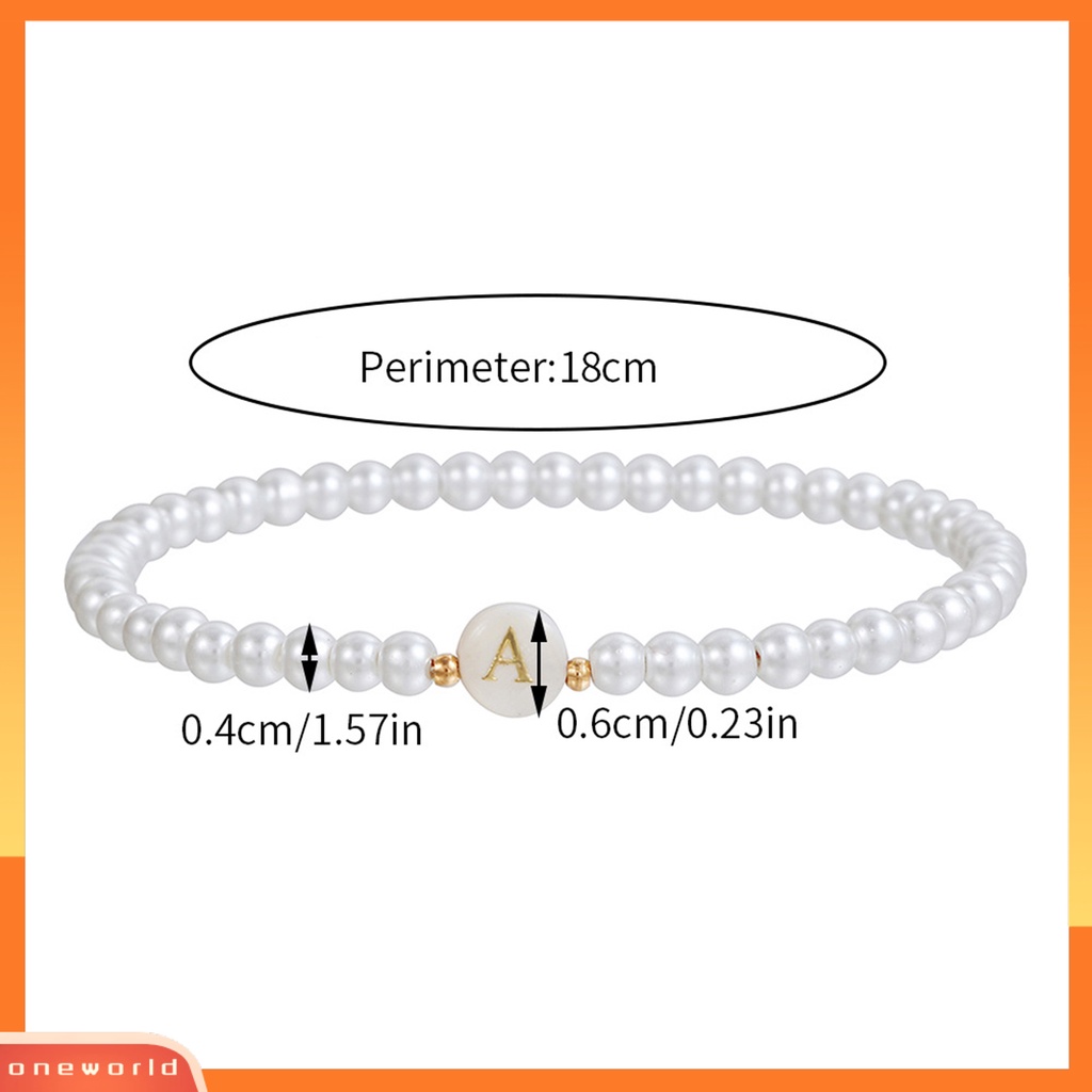 [ONE] Alphabet Gelang Abjad Lengkung Mutiara Imitasi Elastis Manik-Manik Adjustable Hias Warna Solid Nama Inisial Huruf Lady Bracelet Perhiasan Perempuan