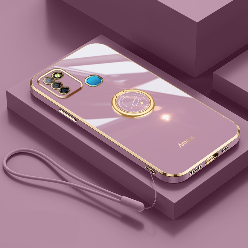 Andyh Casing Ponsel Silikon Ultra Tipis Untuk Infinix Smart5Panas10 Lite X657 X657C X657B Deluxe Fall Protection Gold Band Dengan Jam Cincin Dan Lanyard Gratis