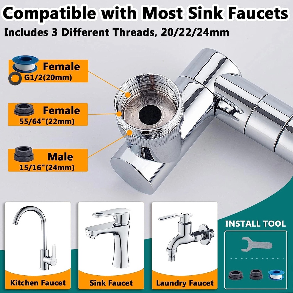 Nozzle Bubbler Logam Tembaga Saringan Splash Plastik Lengan Robot/Keran Air Hemat Wastafel Dapur/Upgraded Universal1440° Alat Pemanjang Kran Rotasi/