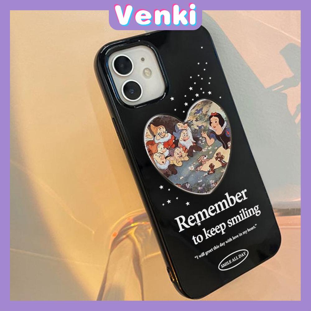 VENKI - Untuk iPhone 11 iPhone Case Hitam Glossy TPU Soft Case Shockproof Pelindung Kamera Karakter Kartun Lucu Kompatibel dengan iPhone 14 13 Pro max 12 Pro Max xr xs max 7 8Plus