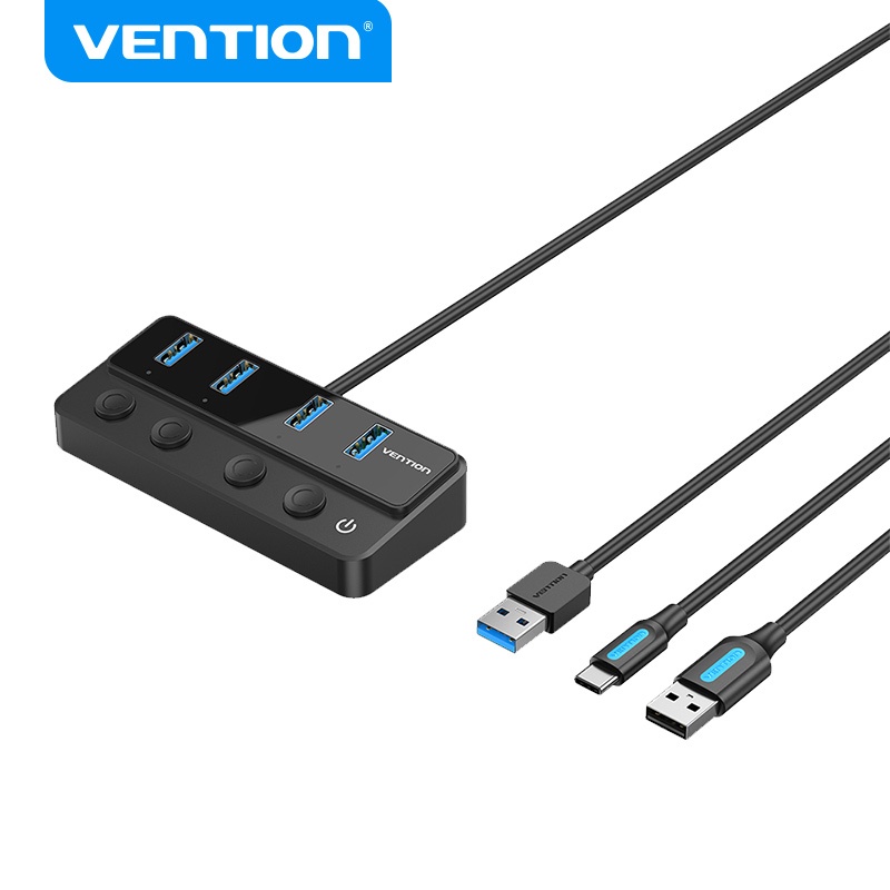 Vention 5in1 HUB USB 3.0 Dengan Saklar Daya Individual 5Gbps USB-C Smart Charging Port Adapter