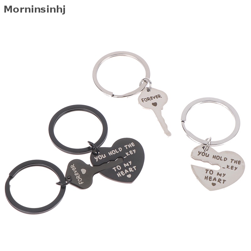 Mornin 1Set Stainless Steel Hadiah Kekasih Pernikahan Nikmat Pasangan Hatiku Gantungan Kunci Fashion Keyring Key Fob id