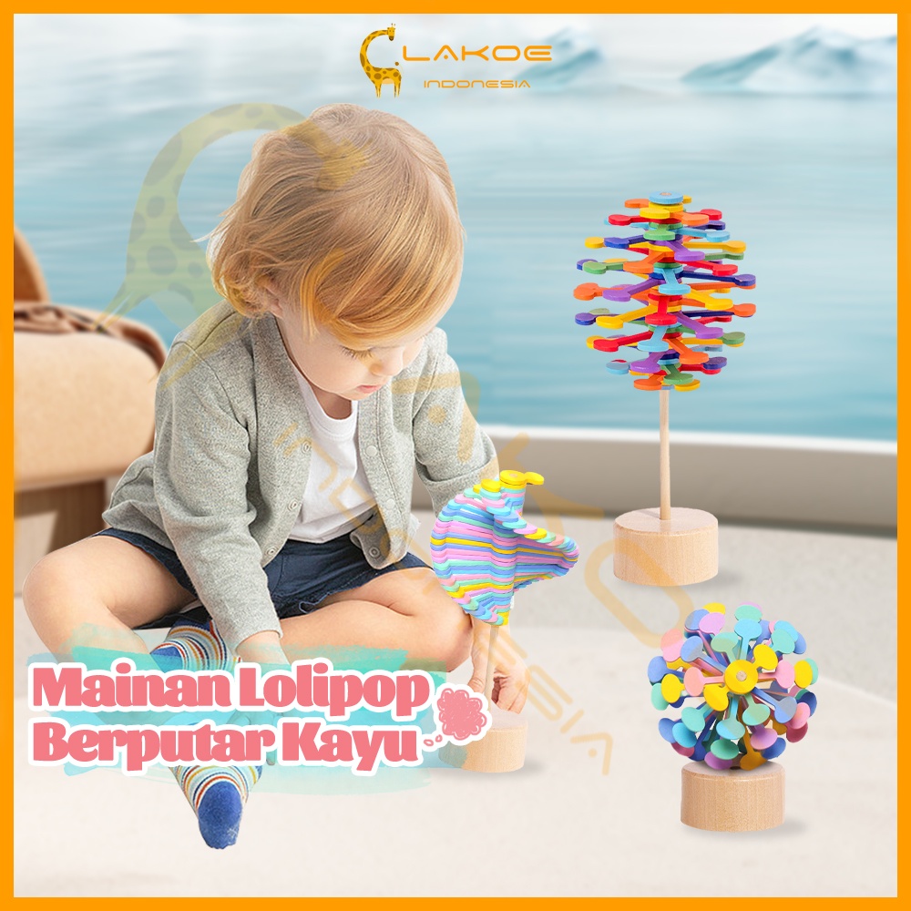 LAKOE Kayu Spiral Lolipop/Mainan lollipop berputar kayu/Mainan Seni Dekorasi Hadiah Anak