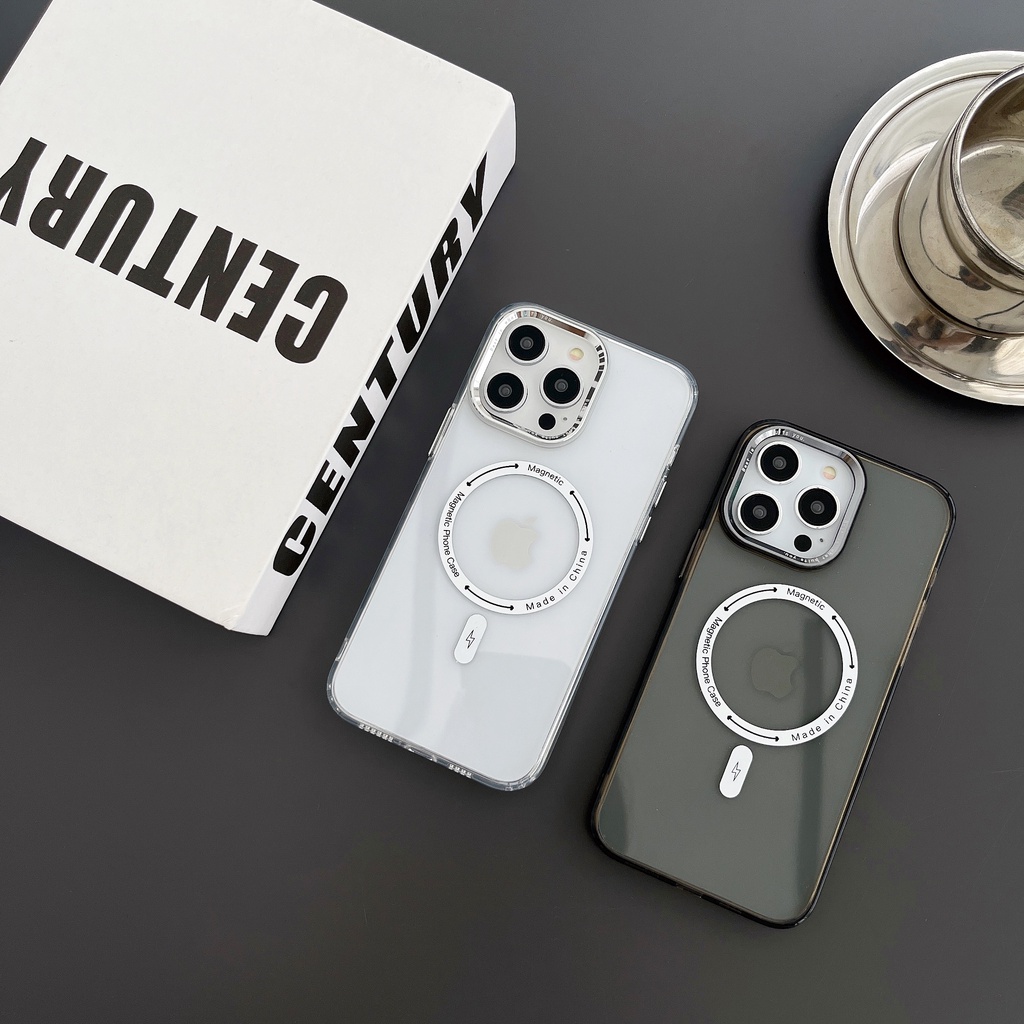 New!! High quality magnetic anti drop transparent Case for iPhone 14 13 12 Pro Max with aluminum alloy buttons and aluminum alloy metal lens iPhone 11 protective case