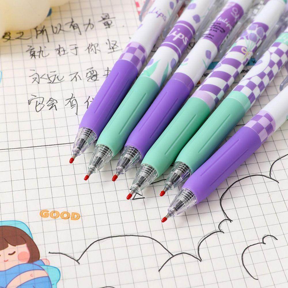 Wonder 6PCS /Set Gel Pens Kartun Mutil-styles Dengan Klip Alat Tulisan Tulip Press Type Signature Pen