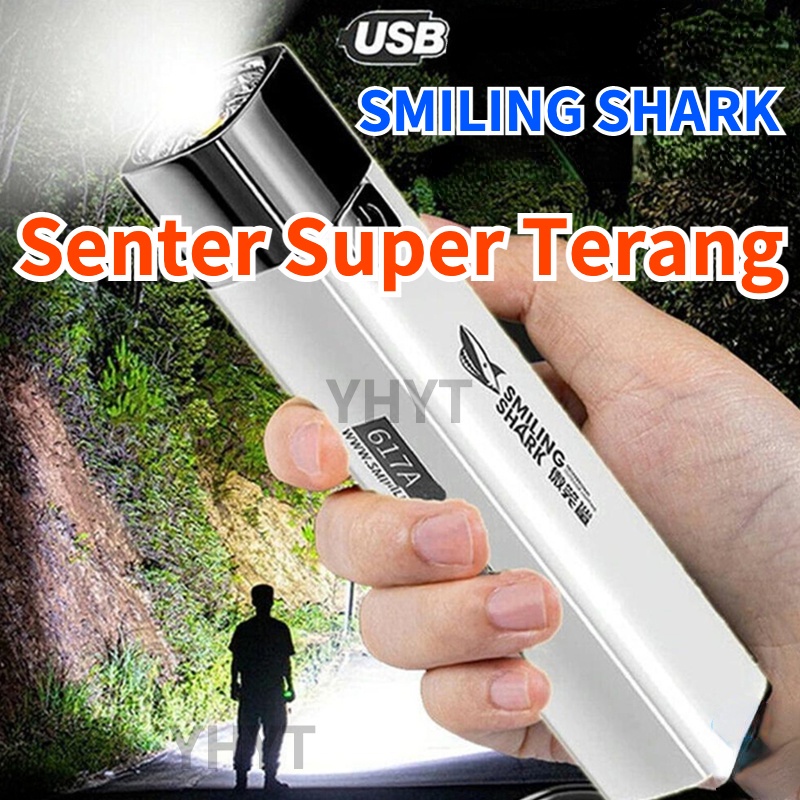 SMILING SHARK Senter LED Super Terang hingga 600 meter (ORIGINAL)/ Jarak jauh/ Senter Police/ Lampu 