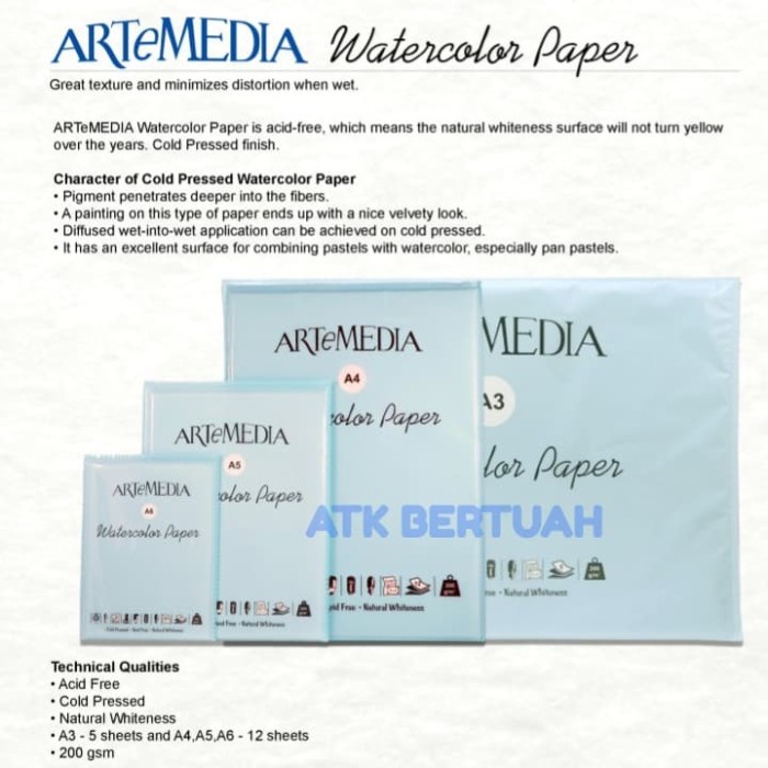 

ARTEMEDIA A5 WATERCOLOR WATER COLOR PAPER KERTAS GAMBAR KHUSUS CAT AIR - wc paper