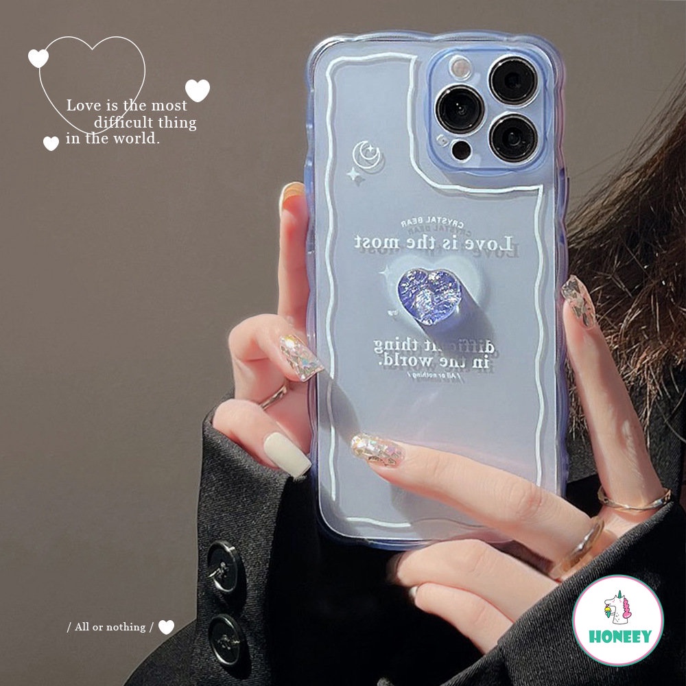 IPHONE Gadis Manis Kristal Biru Cinta Hati Art Casing Ponsel Bening Untuk Iphone14 13 11 12 Pro Max Xr Xs7 8 Plus Casing Ponsel Cute Cover